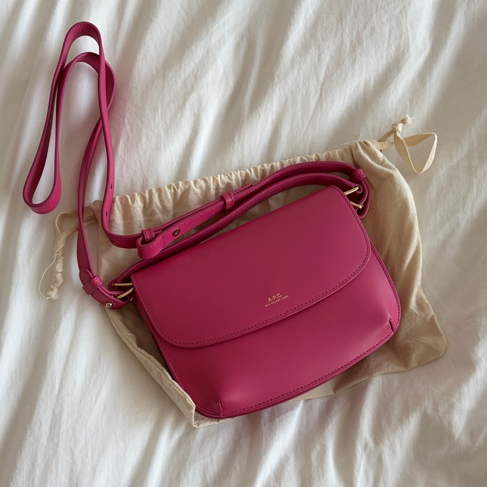 A.P.C. Fuchsia Leather Flap Crossbody Bag